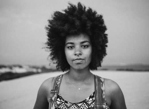 black and white woman afro