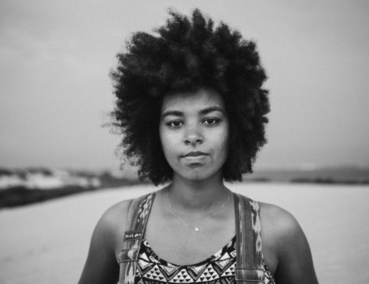black and white woman afro