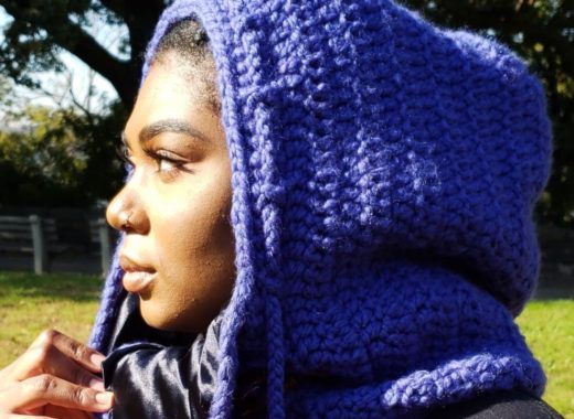 silklush electric blue knit hood with satin lining