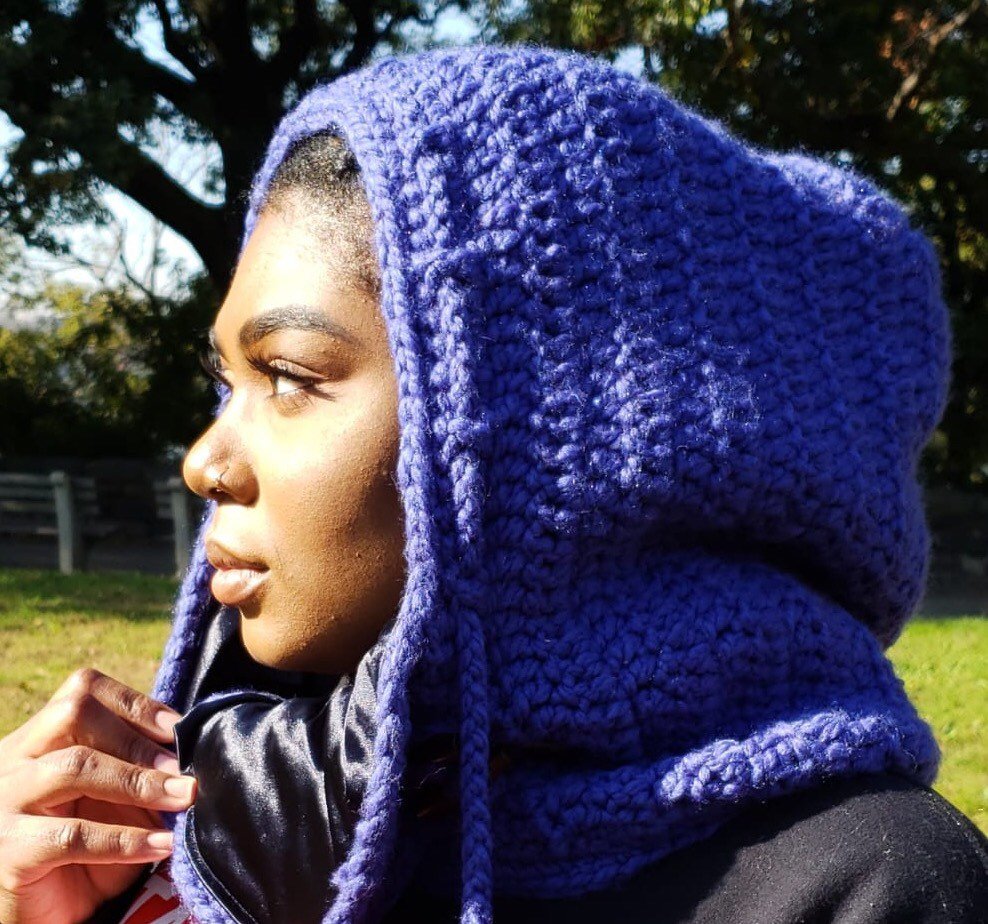 silklush electric blue knit hood with satin lining