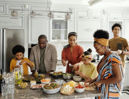 black family meal kitchen