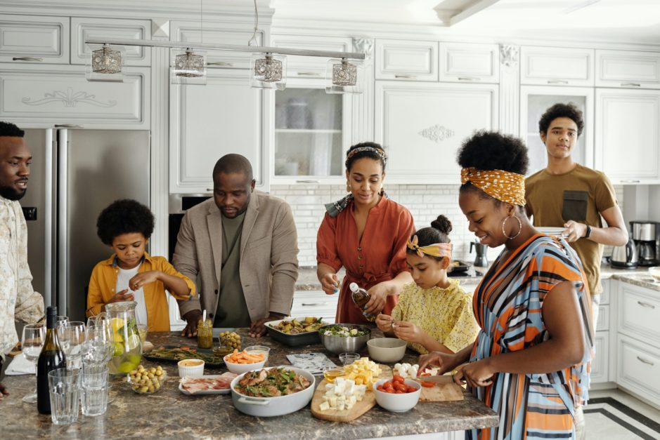 black family meal kitchen